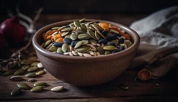 gesund Snack Kürbis Samen, Mandeln, und Granola generiert durch ai foto