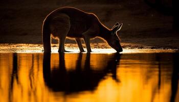 Silhouette von gehörnt Hirsch Stehen im still Dämmerung generiert durch ai foto
