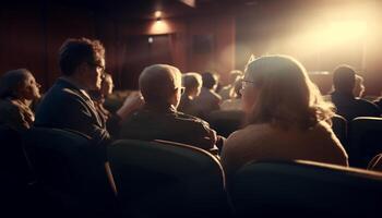 groß Gruppe von Menschen Sitzung im Auditorium generiert durch ai foto