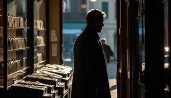 zuversichtlich Geschäftsmann Gehen Stadt Straßen beim Nacht generiert durch ai foto