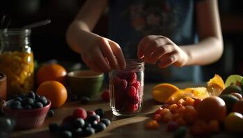 gesund Schüssel von frisch Beere Scheiben, hausgemacht Erfrischung generiert durch ai foto