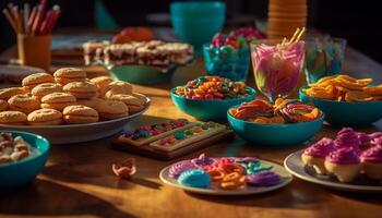 hausgemacht Gourmet Kekse, Süssigkeit, und Muffins in Hülle und Fülle generiert durch ai foto