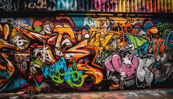 beschwingt Farben erleuchten chaotisch Stadt Straße Graffiti generiert durch ai foto
