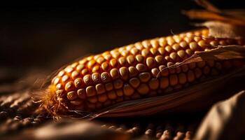 reif Zuckermais auf das Maiskolben, perfekt Herbst Ernte generiert durch ai foto