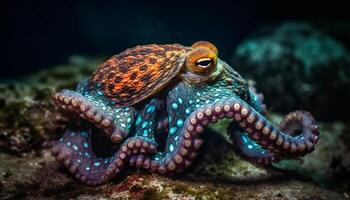 Schildkröte und Tintenfisch schwimmen im tropisch Riff generiert durch ai foto