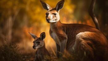 klein Wallaby süß Ohr im Sonnenuntergang Fokus generiert durch ai foto