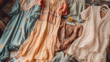 multi farbig Seide Kleid hängend im modisch Boutique generiert durch ai foto