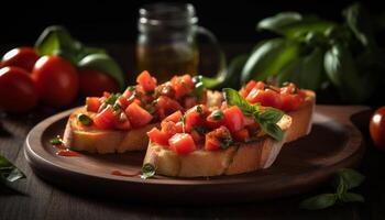 getoastet Ciabatta mit gegrillt Mozzarella und Tomate generiert durch ai foto