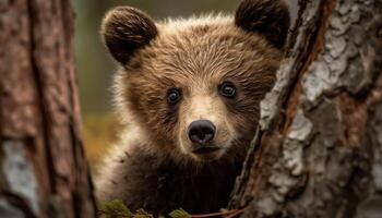 flauschige Hündchen Sitzung auf Gras, suchen süß generiert durch ai foto