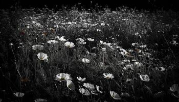 frisch Gänseblümchen blühen im still Wiese Landschaft generiert durch ai foto