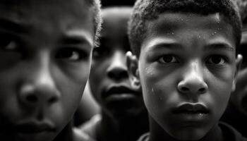 Gruppe von Kinder lächelnd draußen, schwarz und Weiß generiert durch ai foto