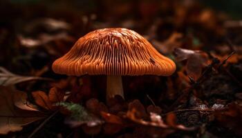 giftig Pilz entdeckt im unkultiviert Herbst Wald generiert durch ai foto