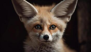 süß klein rot Fuchs, Vorderseite Sicht, , starren beim Kamera generiert durch ai foto