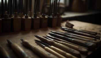 Handwerker Werkzeugkasten ein kreativ Anordnung von Scharf Hand Werkzeuge generiert durch ai foto