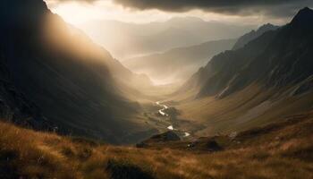 majestätisch Berg Bereich, still Wiese, Schönheit im Natur Landschaft generiert durch ai foto