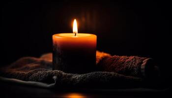 glühend Kerze leuchtet still Szene, Symbol von Spiritualität und Entspannung generiert durch ai foto