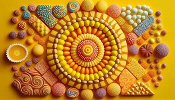 ein multi farbig köstlich Plätzchen mit Gelb Süßigkeiten ,generativ ai foto