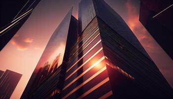 Wolkenkratzer die Architektur scheint im das generativ ai Sonnenuntergang ,generativ ai foto