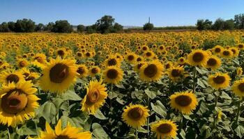 beschwingt Sonnenblumen blühen im Natur Wiese Schönheit generiert durch ai foto