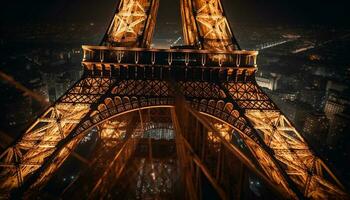 beleuchtet die Architektur symbolisiert Pariser Stadt Leben beim Nacht generiert durch ai foto