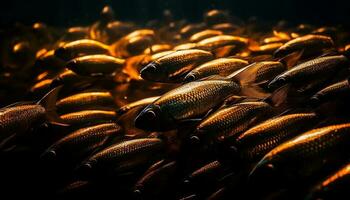 frisch Meeresfrüchte im ein Reihe, unter Wasser Fülle generiert durch ai foto