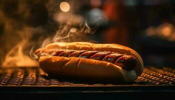 gegrillt heiß Hund auf Brötchen, perfekt Sommer- Mahlzeit generiert durch ai foto