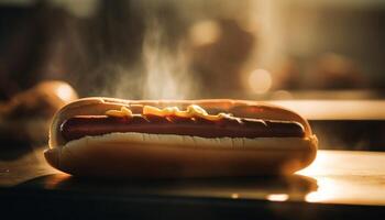 gegrillt heiß Hund auf Brötchen mit Ketchup generiert durch ai foto