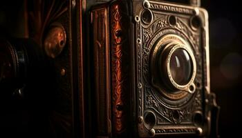 Antiquität Kamera mit elegant Leder und Holz generiert durch ai foto