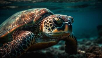 gefährdet Meer Schildkröte Schwimmen im bunt Riff generiert durch ai foto