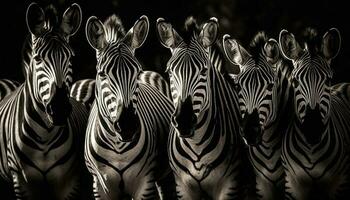 gestreift Herde im ein Reihe, schwarz und Weiß generiert durch ai foto