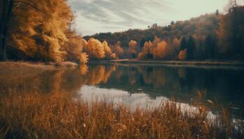 still Herbst Wald spiegelt multi farbig natürlich Schönheit generiert durch ai foto