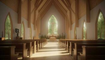 Innerhalb das alt Kapelle, beten im Schweigen, umgeben durch Geschichte generiert durch ai foto