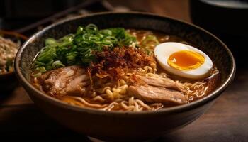 dampfend Schüssel von Miso Suppe mit Tofu generiert durch ai foto