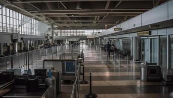 modern Flughafen Terminal die Architektur Vitrinen futuristisch Reise generiert durch ai foto