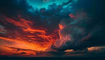 beschwingt Dämmerung Himmel Über still Wasser Landschaft generiert durch ai foto