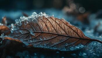 frisch Tropfen auf Blatt Vene Natur Schönheit generiert durch ai foto