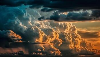 beschwingt Sonnenuntergang Himmel Über still Landschaft Horizont generiert durch ai foto