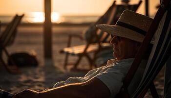 Senior Mann genießt still Ferien im Natur generiert durch ai foto