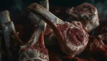 gegrillt Fleisch auf Grill, schließen oben von saftig Rippe Steak generiert durch ai foto