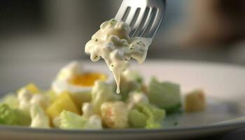 gesund Vegetarier Salat mit frisch organisch Zutaten und selektiv Fokus generiert durch ai foto