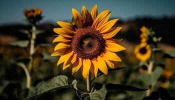 beschwingt Sonnenblume im ländlich Wiese, ein hell Gelb Schönheit im Natur generiert durch ai foto