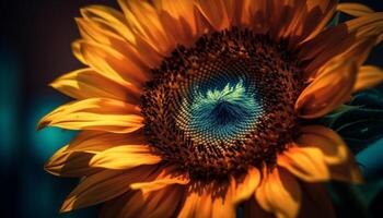 beschwingt Sonnenblume blühen im Natur Wiese, anziehen beschäftigt Bienen generiert durch ai foto