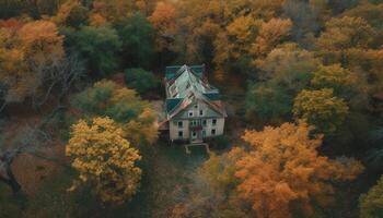 still Herbst Landschaft alt Kapelle auf Berg im ländlich Wald generiert durch ai foto