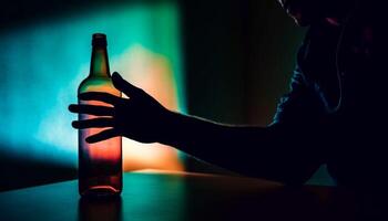 einer Person Gießen Whiskey in Glas beim dunkel Bar generiert durch ai foto
