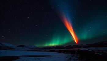 das majestätisch Berg Angebot beleuchtet durch das glühend Star Weg generiert durch ai foto