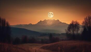 das gespenstisch Atmosphäre von das nicht städtisch Szene beim Dämmerung generiert durch ai foto