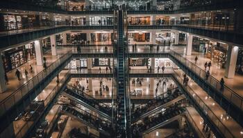 ein futuristisch Wolkenkratzer leuchtet das Stadt beim Nacht, reflektieren modern Design generiert durch ai foto