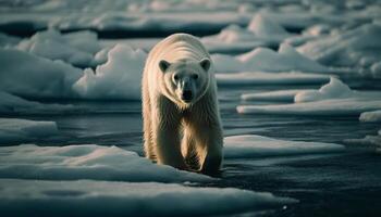 ein majestätisch, gefährdet Polar- Bär steht auf gefroren Eis Scholle generiert durch ai foto