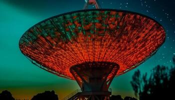 beschwingt Stadt Horizont beleuchtet durch multi farbig Beleuchtung Ausrüstung beim Dämmerung generiert durch ai foto