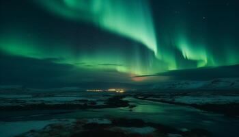 Arktis Nacht Himmel leuchtet majestätisch Berg Angebot im multi farbig Geheimnis generiert durch ai foto
